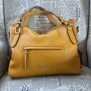 Jessica Simpson yellow pebbled, leather satchel with gold hardware.